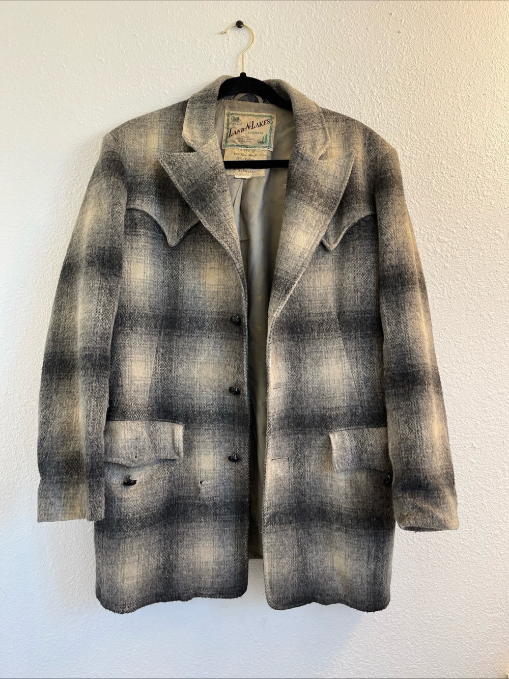 Vintage 50s Land N Lakes Outfitters Plaid Wool Cashmere Blazer Jacket Medium 38